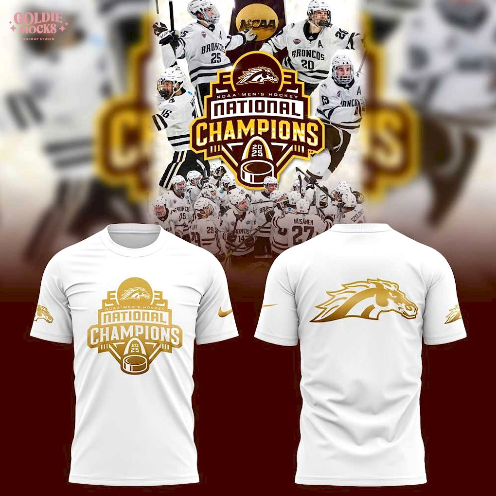 Western Michigan Hockey NATIONAL CHAMPIONS Gold Logo White T-Shirt Western Michigan Hockey NATIONAL CHAMPIONS Gold Logo White T-Shirt
