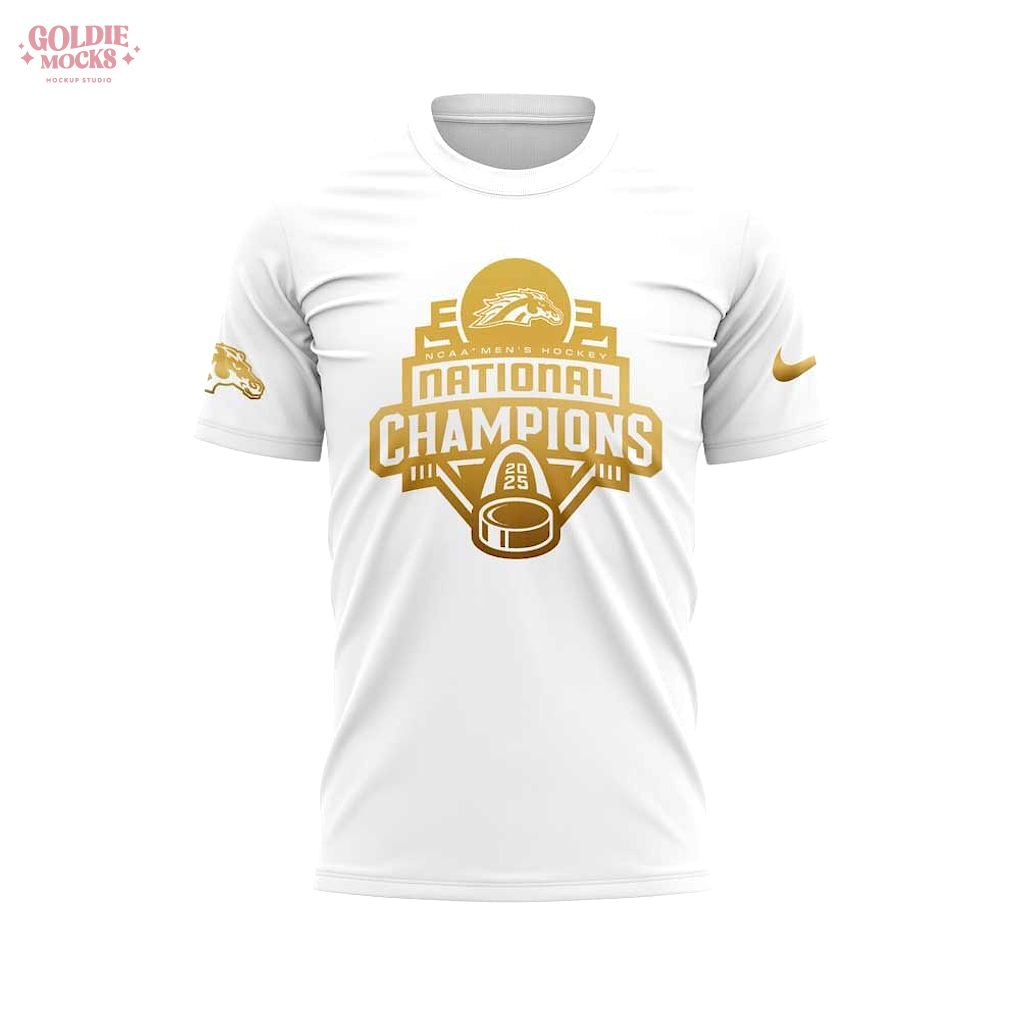 Western Michigan Hockey NATIONAL CHAMPIONS Gold Logo White T-Shirt Western Michigan Hockey NATIONAL CHAMPIONS Gold Logo White T-Shirt