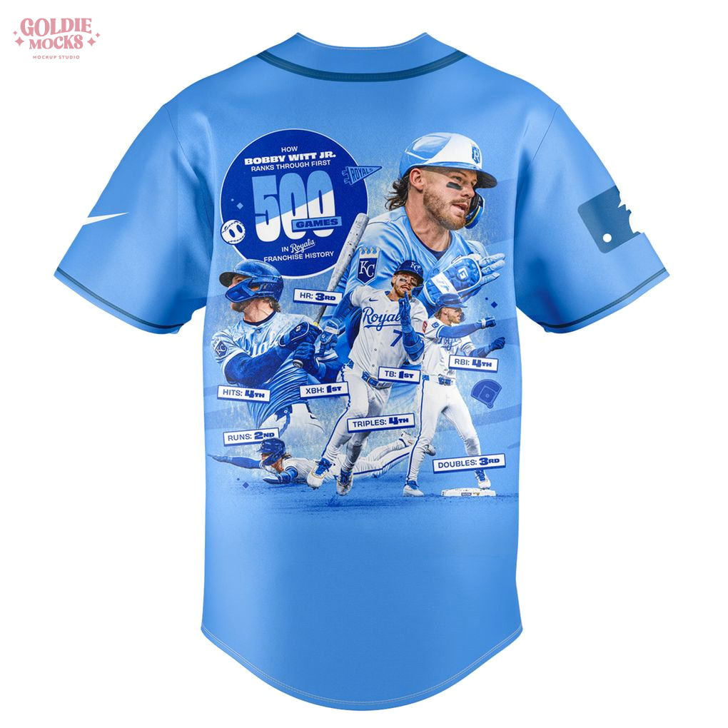 Bobby Witt Jr Five Hundred Games Kansas 2025 Jersey Bobby Witt Jr Five Hundred Games Kansas 2025 Jersey