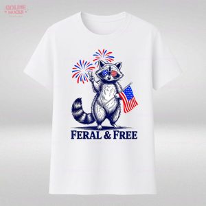 Feral And Free Funny Patriotic Racoon 4th July 2025 T-Shirt