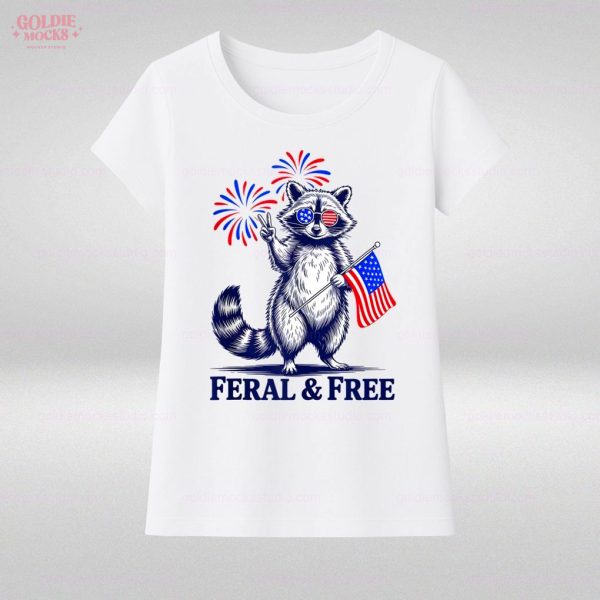Feral And Free Funny Patriotic Racoon 4th July 2025 T-Shirt