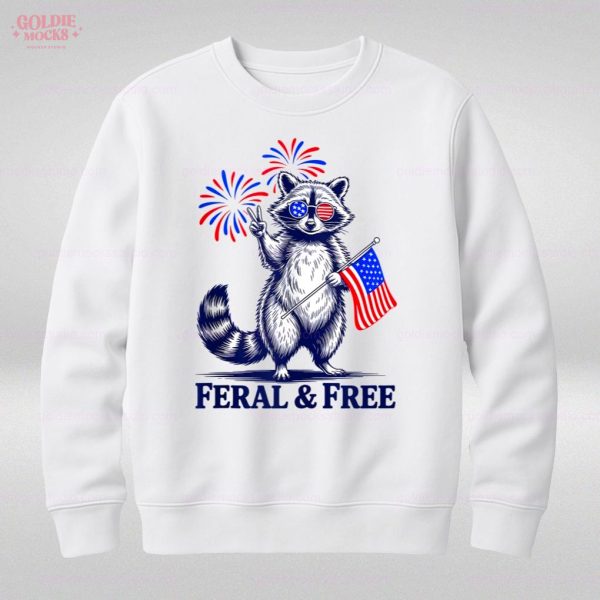 Feral And Free Funny Patriotic Racoon 4th July 2025 T-Shirt