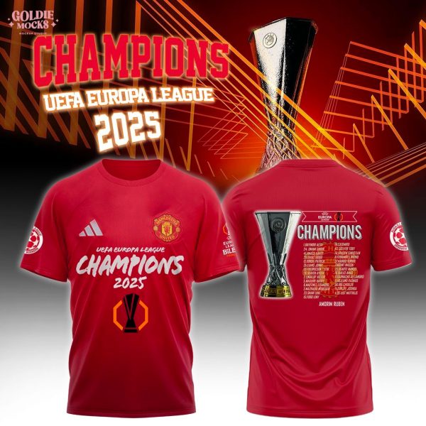 Manchester Utd Champions Europa League 2025 Red T-Shirt