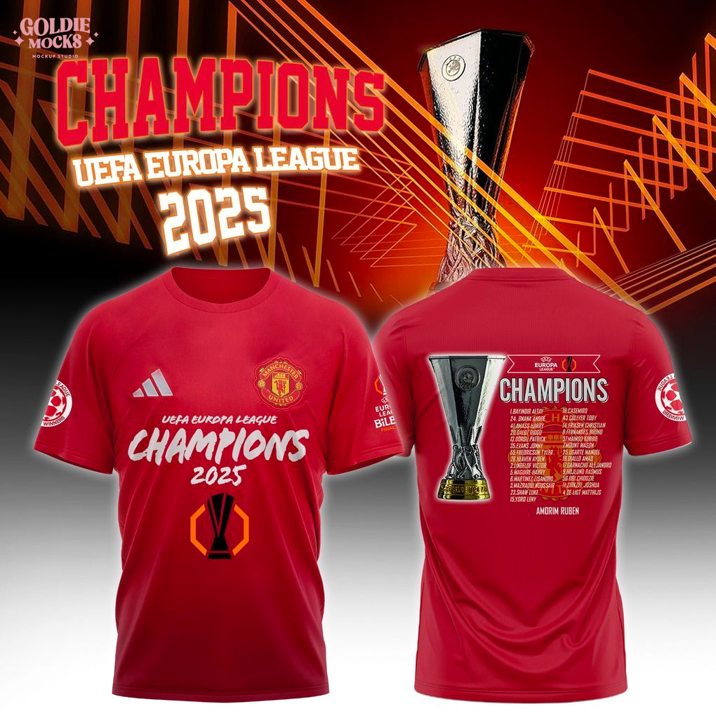 Manchester Utd Champions Europa League 2025 Red T-Shirt Manchester Utd Champions Europa League 2025 Red T-Shirt
