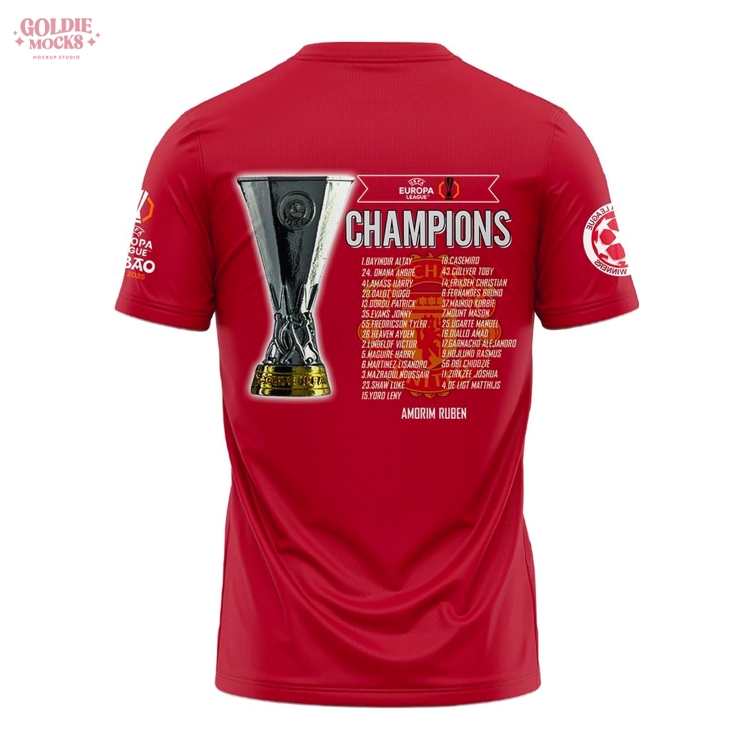 Manchester Utd Champions Europa League 2025 Red T-Shirt Manchester Utd Champions Europa League 2025 Red T-Shirt