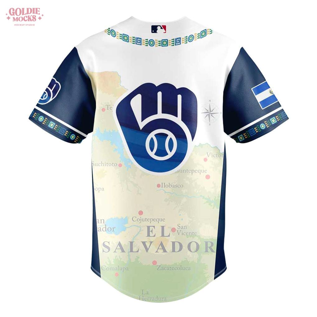 Milwaukee Brewers Salvadoran Heritage Night 2025 Special Jersey Milwaukee Brewers Salvadoran Heritage Night 2025 Special Jersey