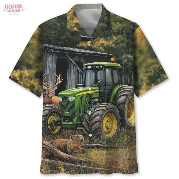 Vintage Art Tractor And Deer 2025 Hawaiian Shirt