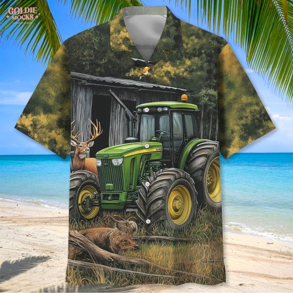 Vintage Art Tractor And Deer 2025 Hawaiian Shirt