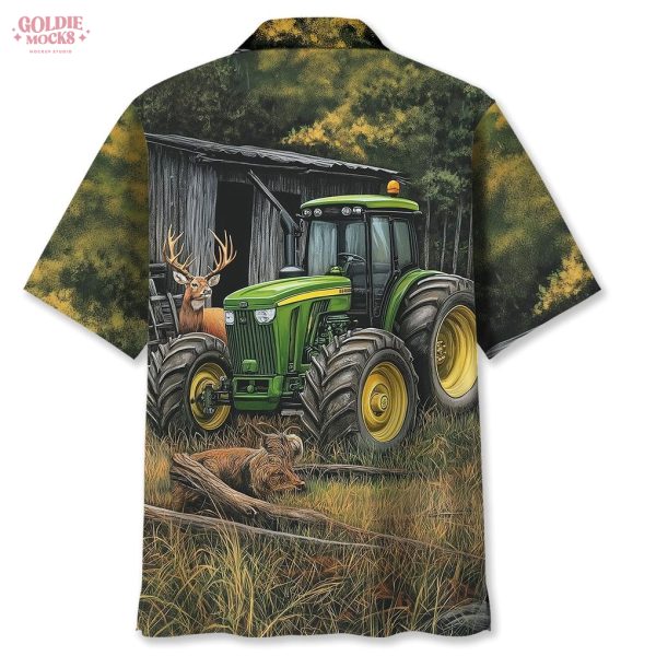 Vintage Art Tractor And Deer 2025 Hawaiian Shirt