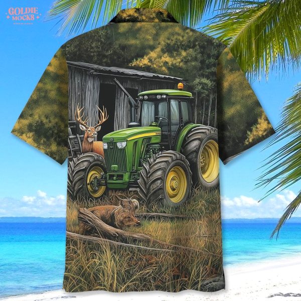 Vintage Art Tractor And Deer 2025 Hawaiian Shirt