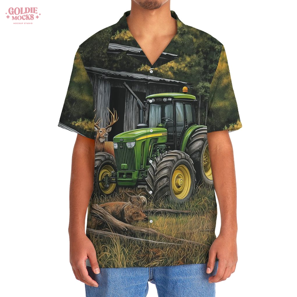 Vintage Art Tractor And Deer 2025 Hawaiian Shirt Vintage Art Tractor And Deer 2025 Hawaiian Shirt