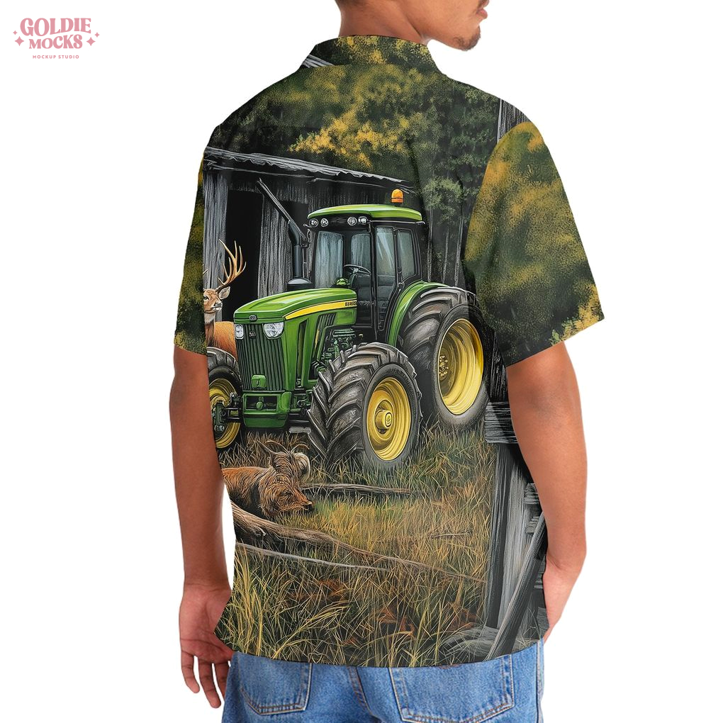 Vintage Art Tractor And Deer 2025 Hawaiian Shirt Vintage Art Tractor And Deer 2025 Hawaiian Shirt