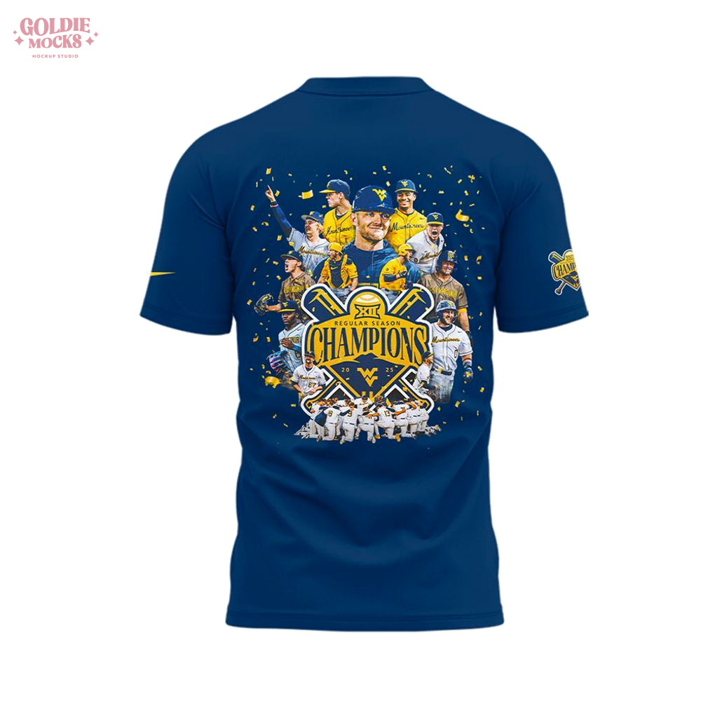 West Virginia Mountaineers 2025 Big 12 Baseball Champions Navy T-Shirt West Virginia Mountaineers 2025 Big 12 Baseball Champions Navy T-Shirt