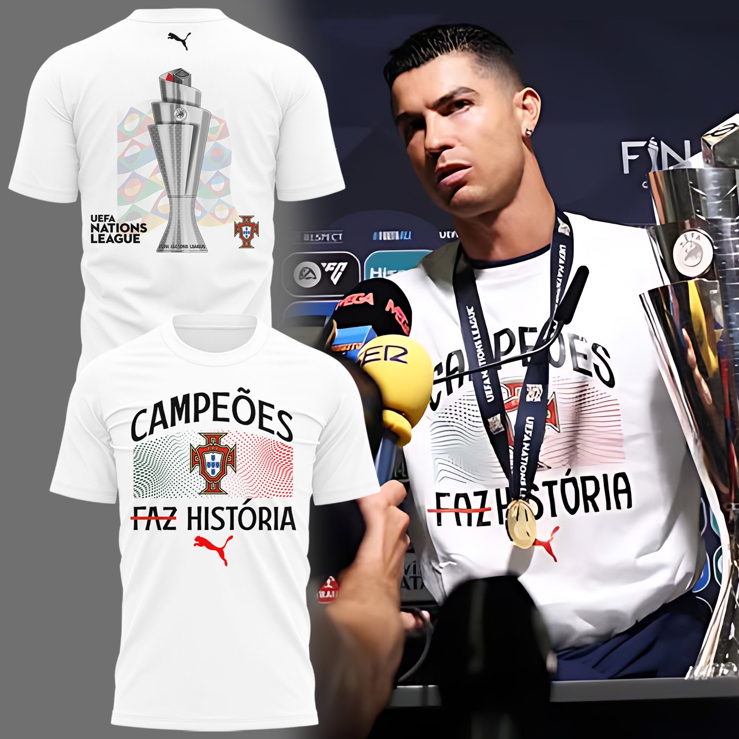 CAMPEÕES FAZ HISTÓRIA UEFA Nations League Cristiano Ronaldo 2025 T-Shirt CAMPEÕES FAZ HISTÓRIA UEFA Nations League Cristiano Ronaldo 2025 T-Shirt