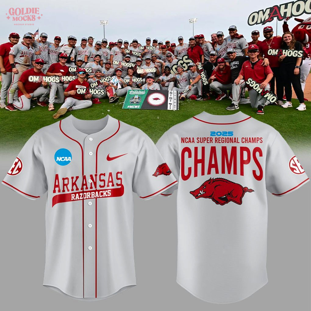Arkansas Razorbacks 2025 Super Regional Champs Omahogs Jersey Arkansas Razorbacks 2025 Super Regional Champs Omahogs Jersey