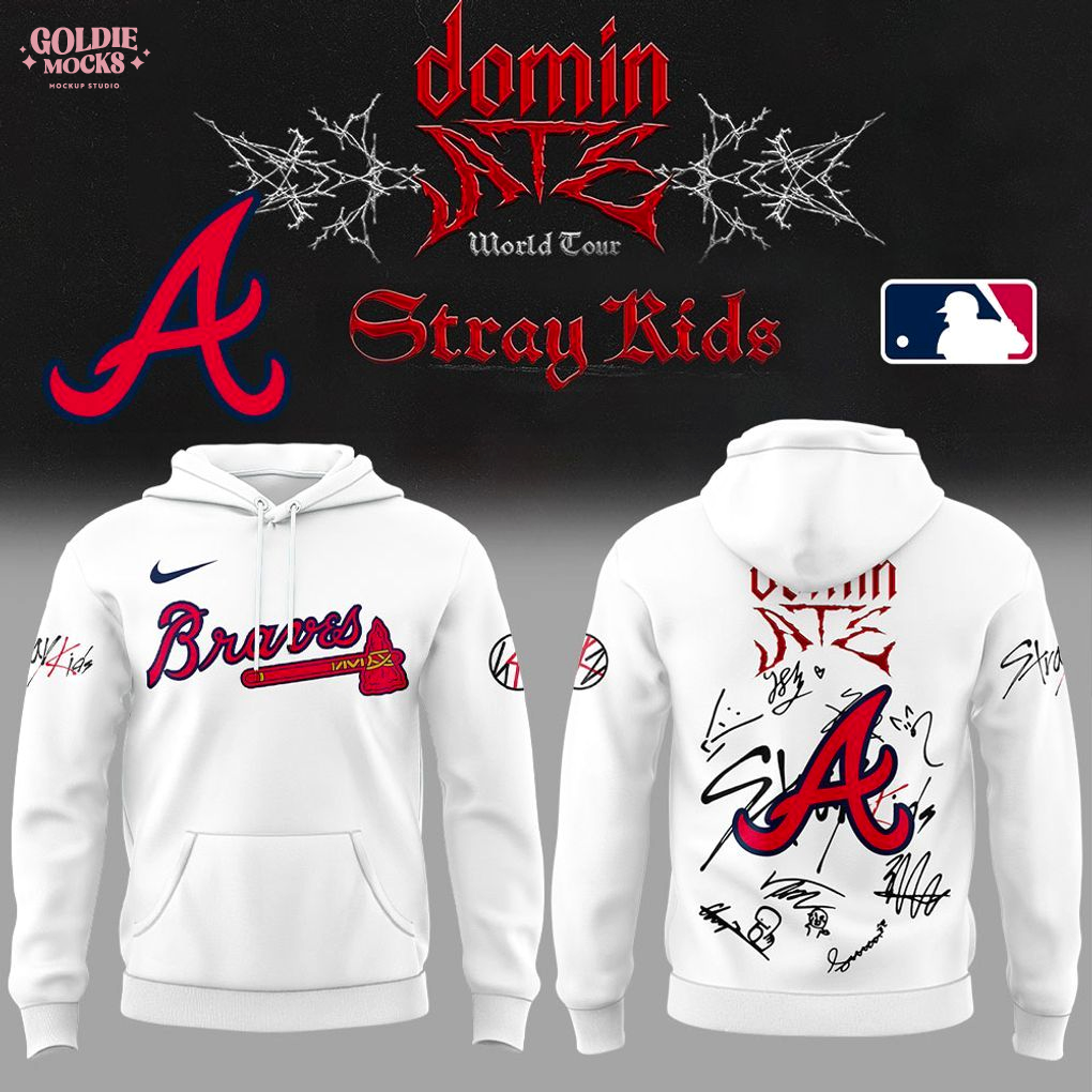 Atlanta Braves x Stray Kids Domin ATE Tour 2025 White Hoodie Atlanta Braves x Stray Kids Domin ATE Tour 2025 White Hoodie