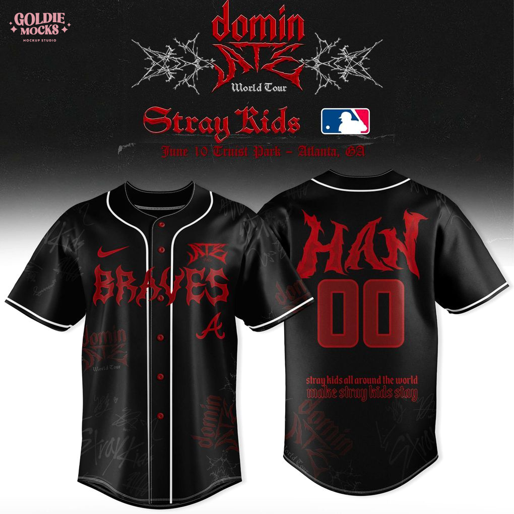 Atlanta Braves x Stray Kids Dominate World Tour 2025 All Team Jersey Atlanta Braves x Stray Kids Dominate World Tour 2025 All Team Jersey
