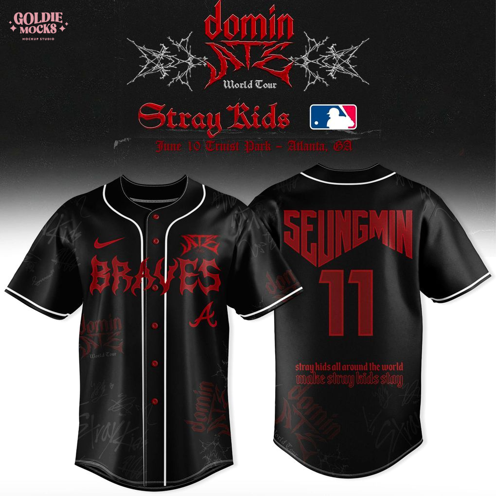 Atlanta Braves x Stray Kids Dominate World Tour 2025 All Team Jersey Atlanta Braves x Stray Kids Dominate World Tour 2025 All Team Jersey