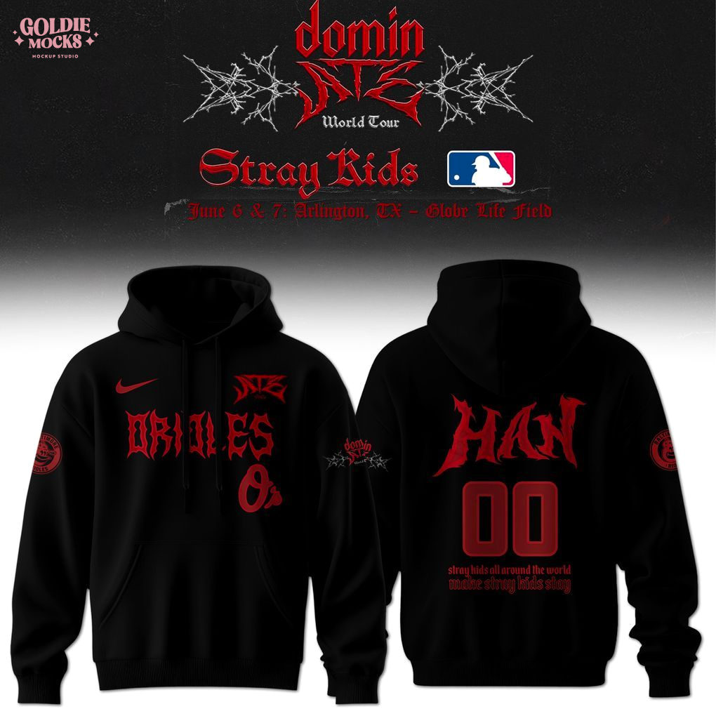Baltimore Orioles x Stray Kids Dominate World Tour 2025 All Team Hoodie Baltimore Orioles x Stray Kids Dominate World Tour 2025 All Team Hoodie