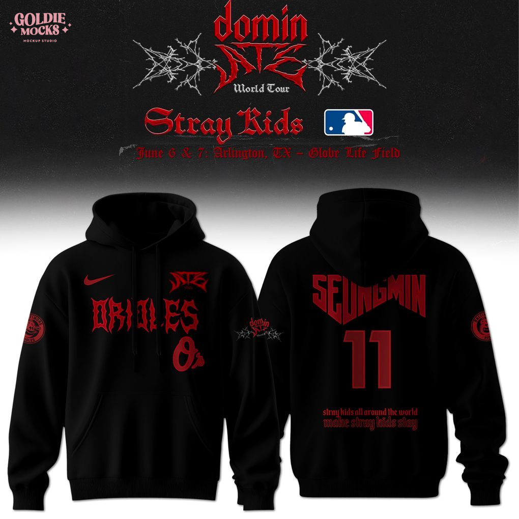 Baltimore Orioles x Stray Kids Dominate World Tour 2025 All Team Hoodie Baltimore Orioles x Stray Kids Dominate World Tour 2025 All Team Hoodie