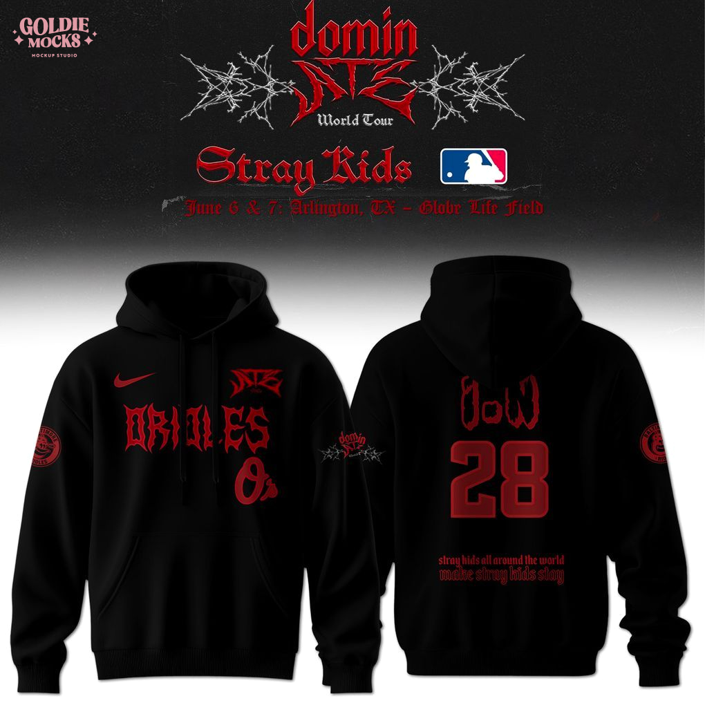 Baltimore Orioles x Stray Kids Dominate World Tour 2025 All Team Hoodie Baltimore Orioles x Stray Kids Dominate World Tour 2025 All Team Hoodie
