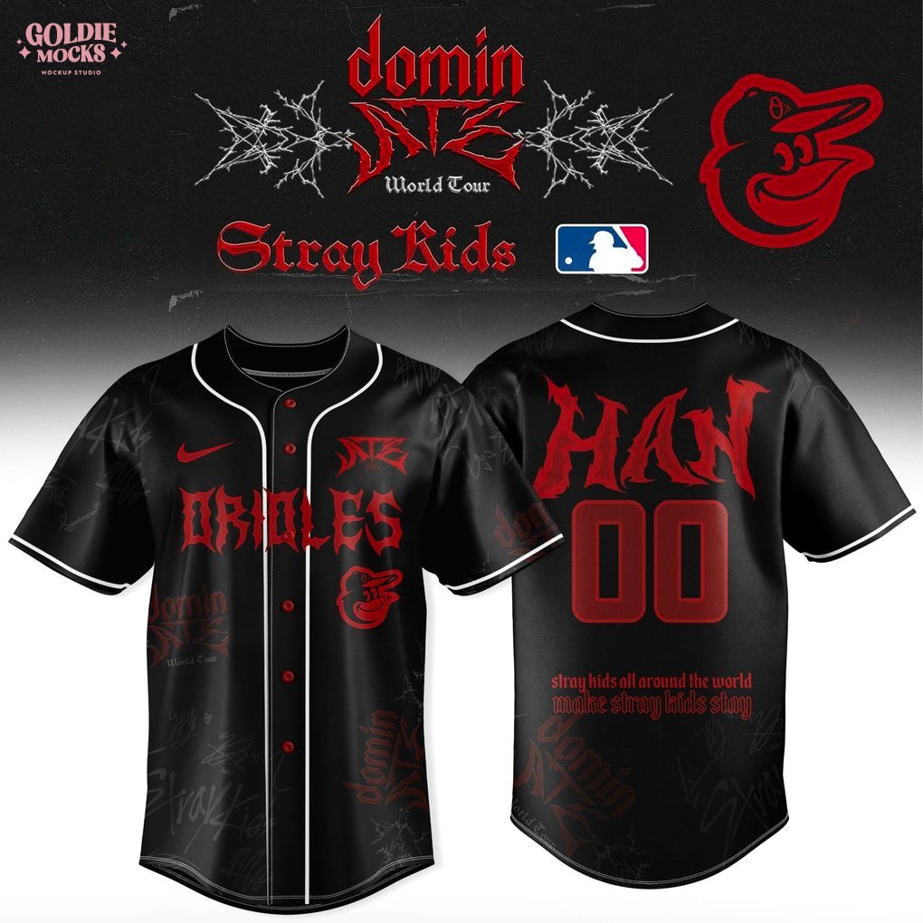Baltimore Orioles x Stray Kids Dominate World Tour 2025 All Team Jersey Baltimore Orioles x Stray Kids Dominate World Tour 2025 All Team Jersey