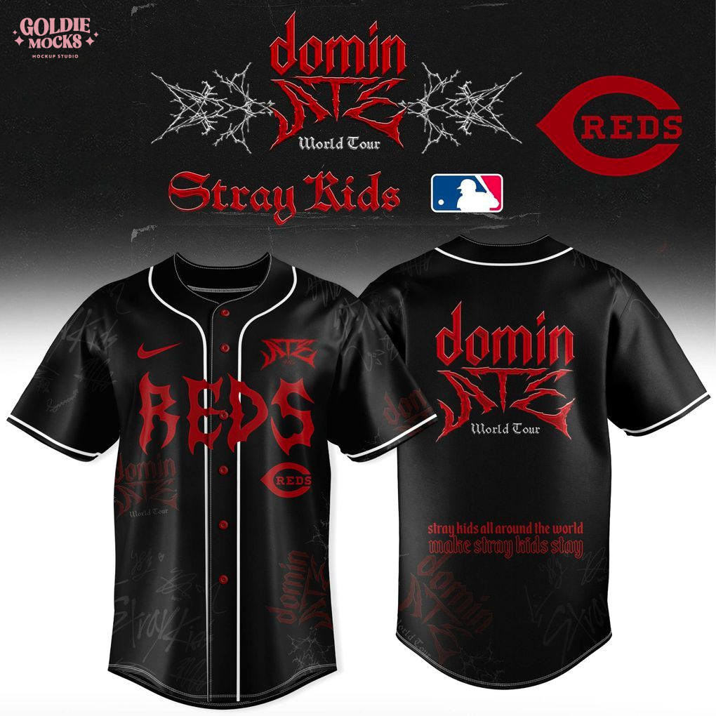 Cincinnati Reds x Stray Kids Dominate World Tour 2025 All Team Jersey Cincinnati Reds x Stray Kids Dominate World Tour 2025 All Team Jersey