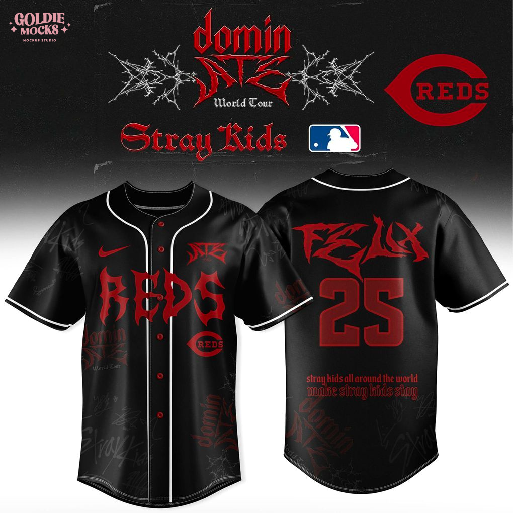 Cincinnati Reds x Stray Kids Dominate World Tour 2025 All Team Jersey Cincinnati Reds x Stray Kids Dominate World Tour 2025 All Team Jersey
