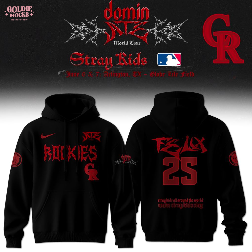 Colorado Rockies x Stray Kids Dominate World Tour 2025 All Team Hoodie Colorado Rockies x Stray Kids Dominate World Tour 2025 All Team Hoodie