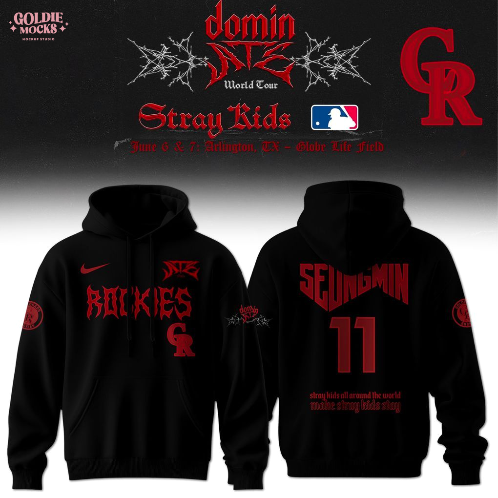Colorado Rockies x Stray Kids Dominate World Tour 2025 All Team Hoodie Colorado Rockies x Stray Kids Dominate World Tour 2025 All Team Hoodie