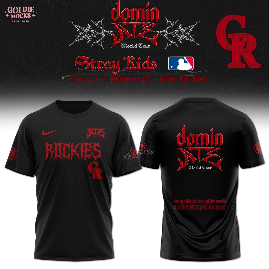 Colorado Rockies x Stray Kids Dominate World Tour 2025 All Team T-Shirt Colorado Rockies x Stray Kids Dominate World Tour 2025 All Team T-Shirt