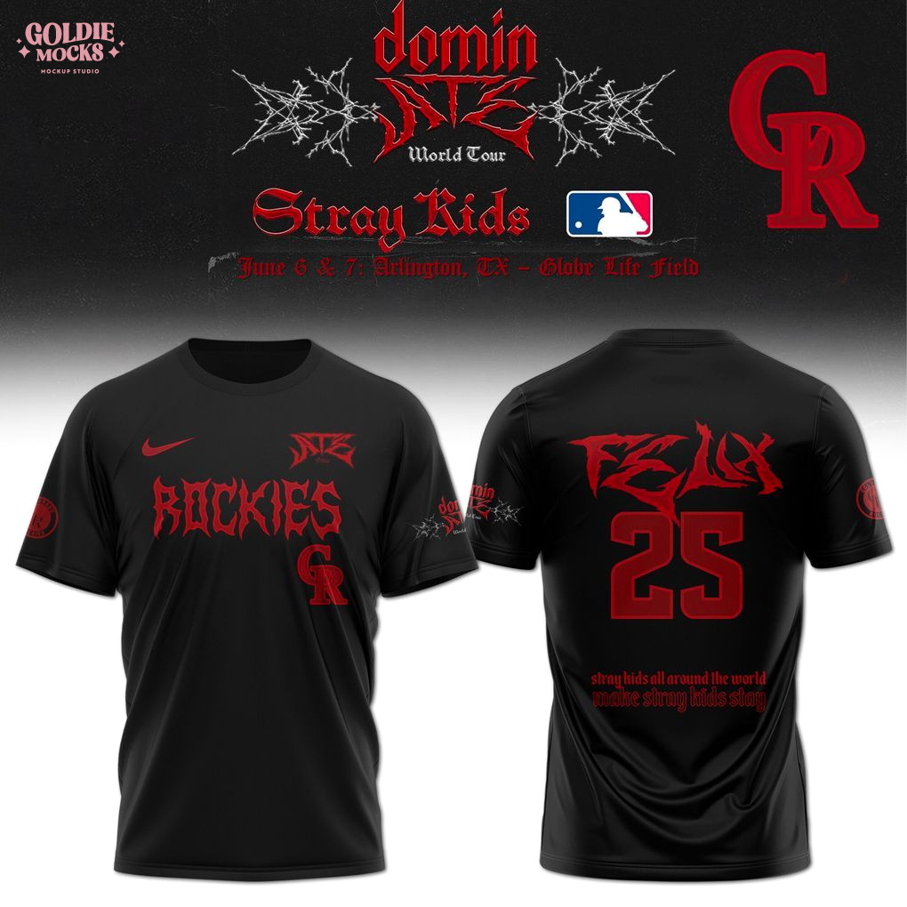 Colorado Rockies x Stray Kids Dominate World Tour 2025 All Team T-Shirt Colorado Rockies x Stray Kids Dominate World Tour 2025 All Team T-Shirt