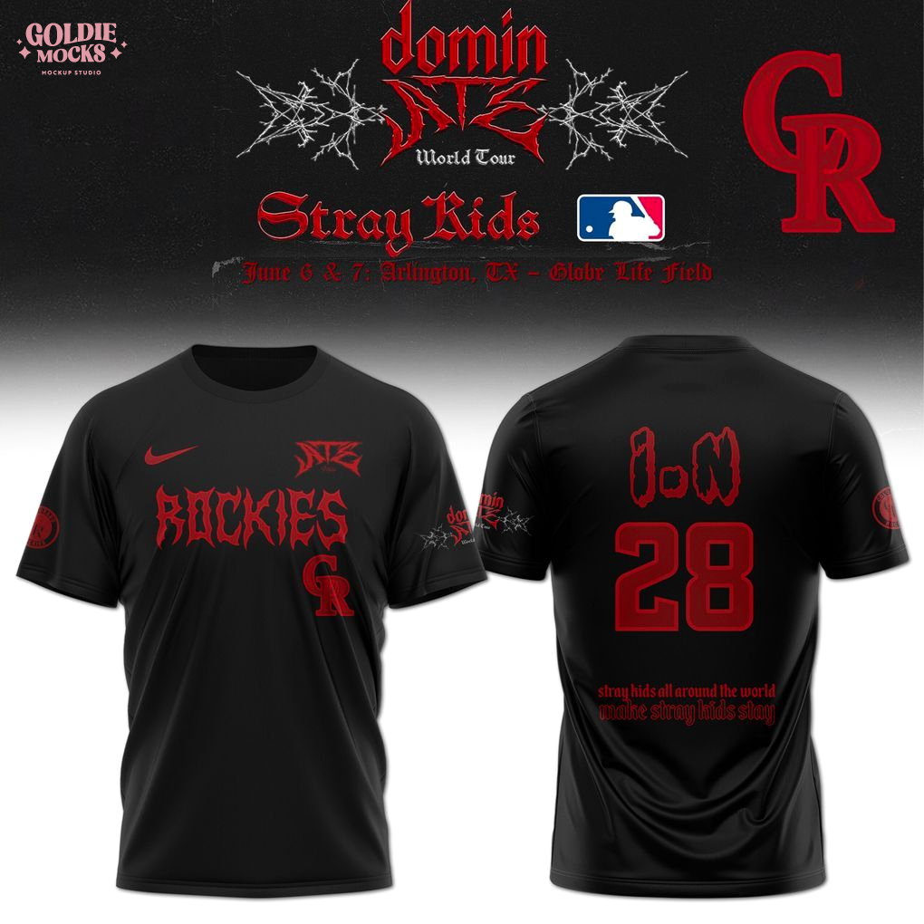 Colorado Rockies x Stray Kids Dominate World Tour 2025 All Team T-Shirt Colorado Rockies x Stray Kids Dominate World Tour 2025 All Team T-Shirt