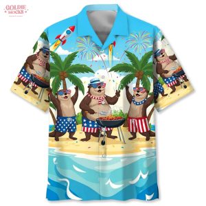 Funny Otter Independence Day Beach 2025 Hawaiian Shirt