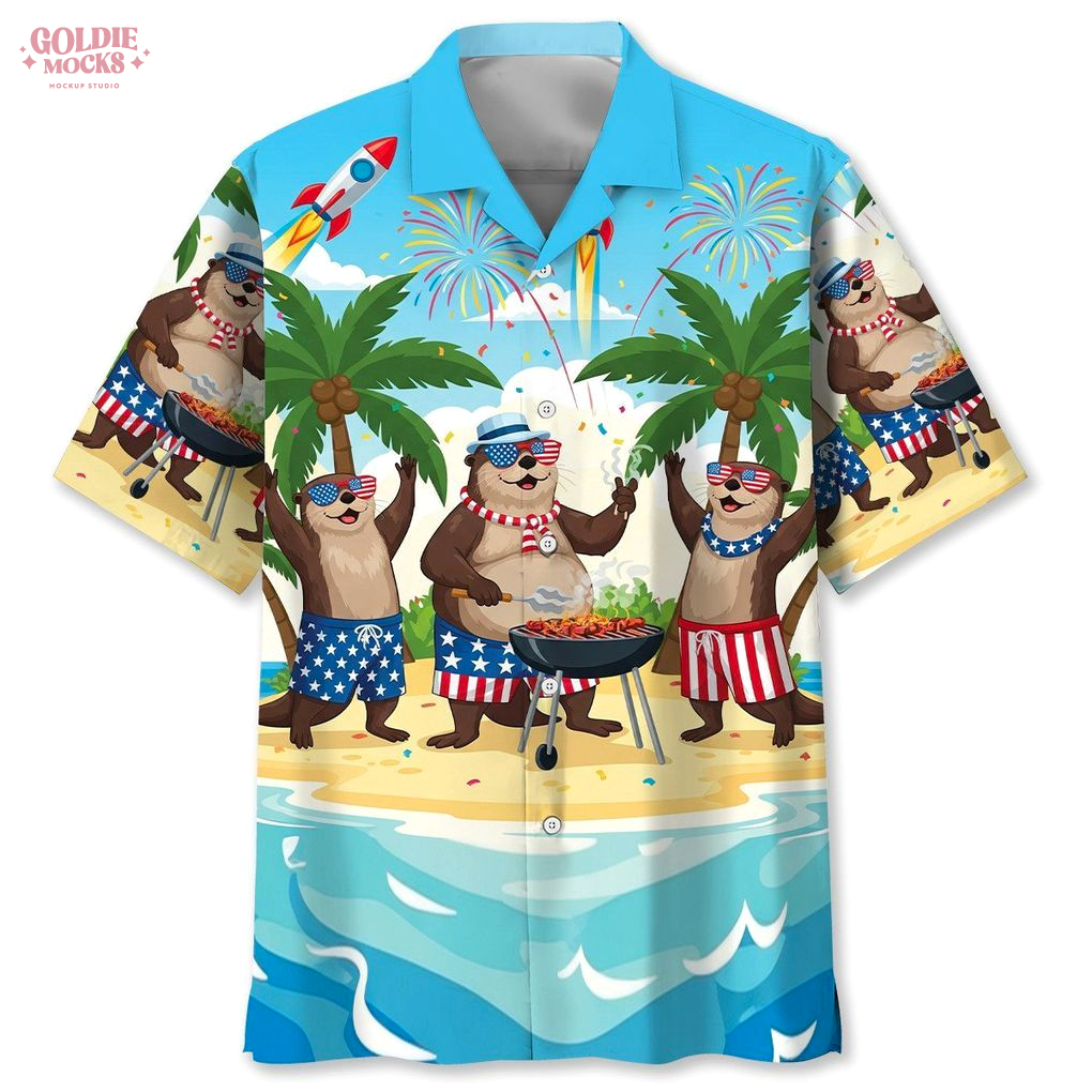 Funny Otter Independence Day Beach 2025 Hawaiian Shirt Funny Otter Independence Day Beach 2025 Hawaiian Shirt