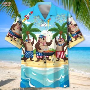 Funny Otter Independence Day Beach 2025 Hawaiian Shirt