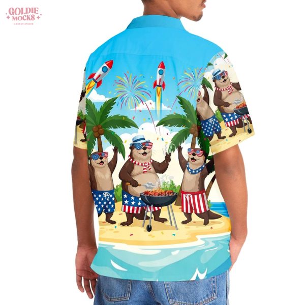 Funny Otter Independence Day Beach 2025 Hawaiian Shirt