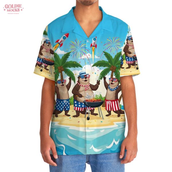 Funny Otter Independence Day Beach 2025 Hawaiian Shirt