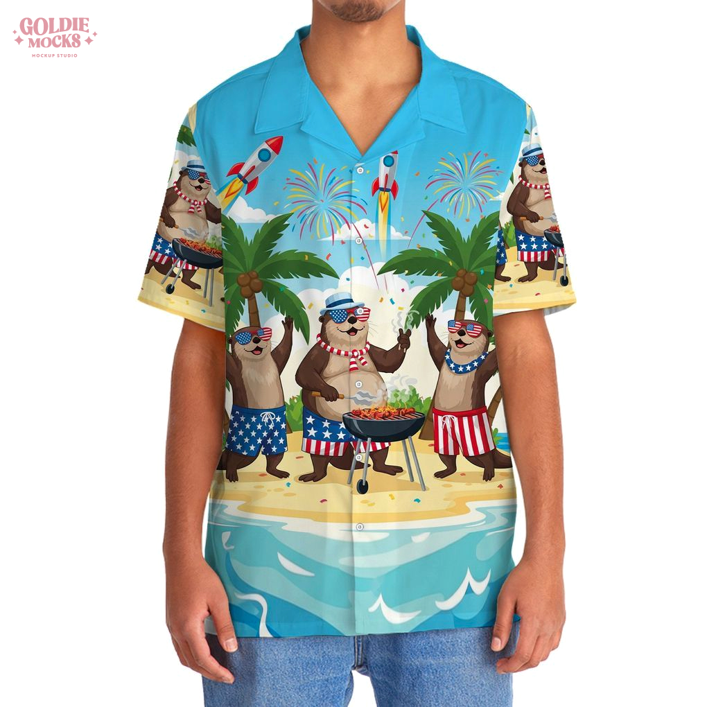 Funny Otter Independence Day Beach 2025 Hawaiian Shirt Funny Otter Independence Day Beach 2025 Hawaiian Shirt