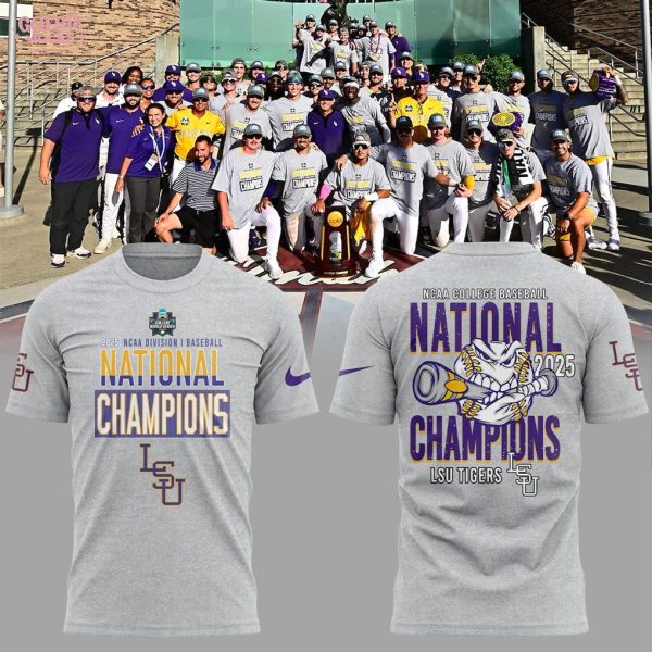 LSU 2025 NCAA Baseball Champions Grey Shirt