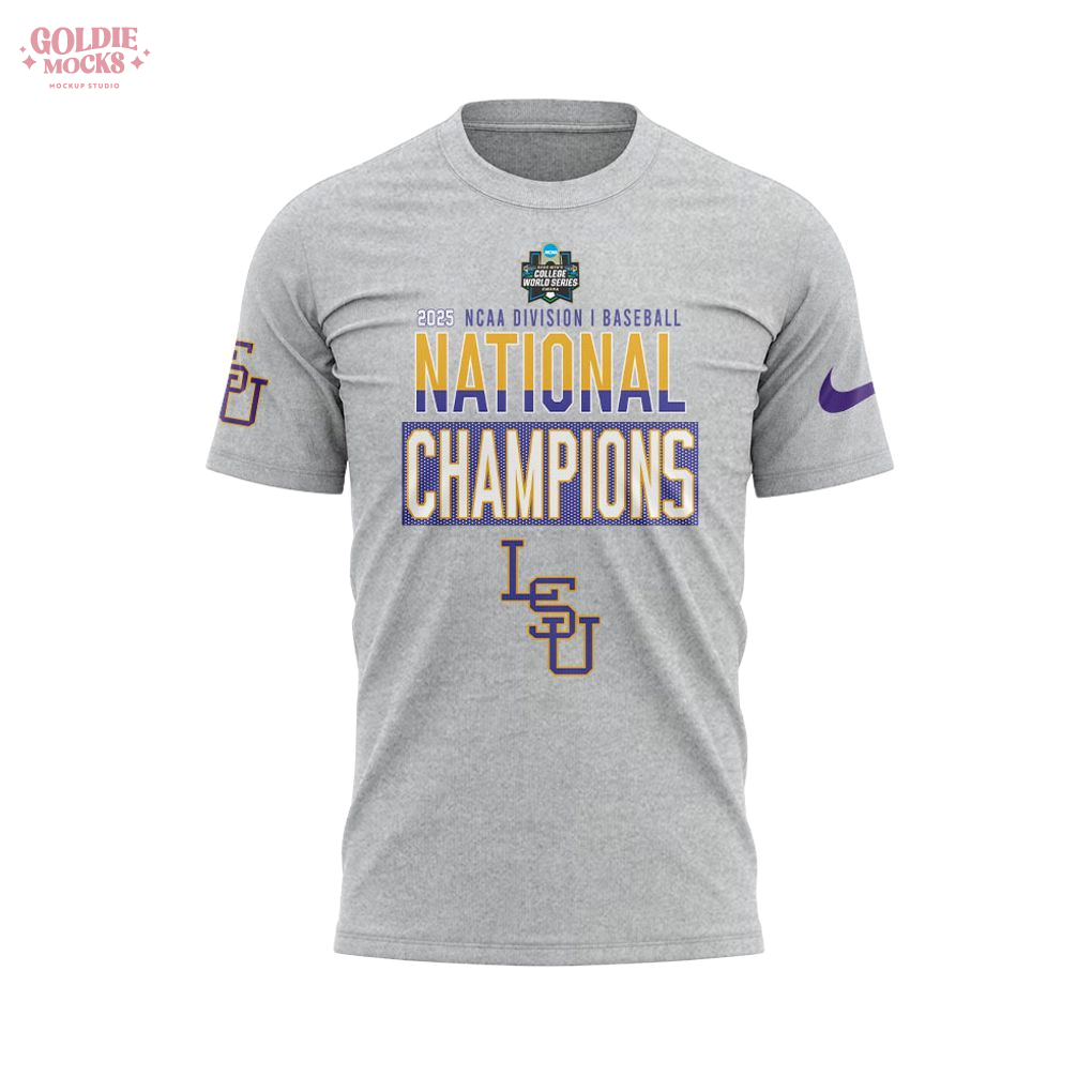 LSU 2025 NCAA Baseball Champions Grey Shirt LSU 2025 NCAA Baseball Champions Grey Shirt