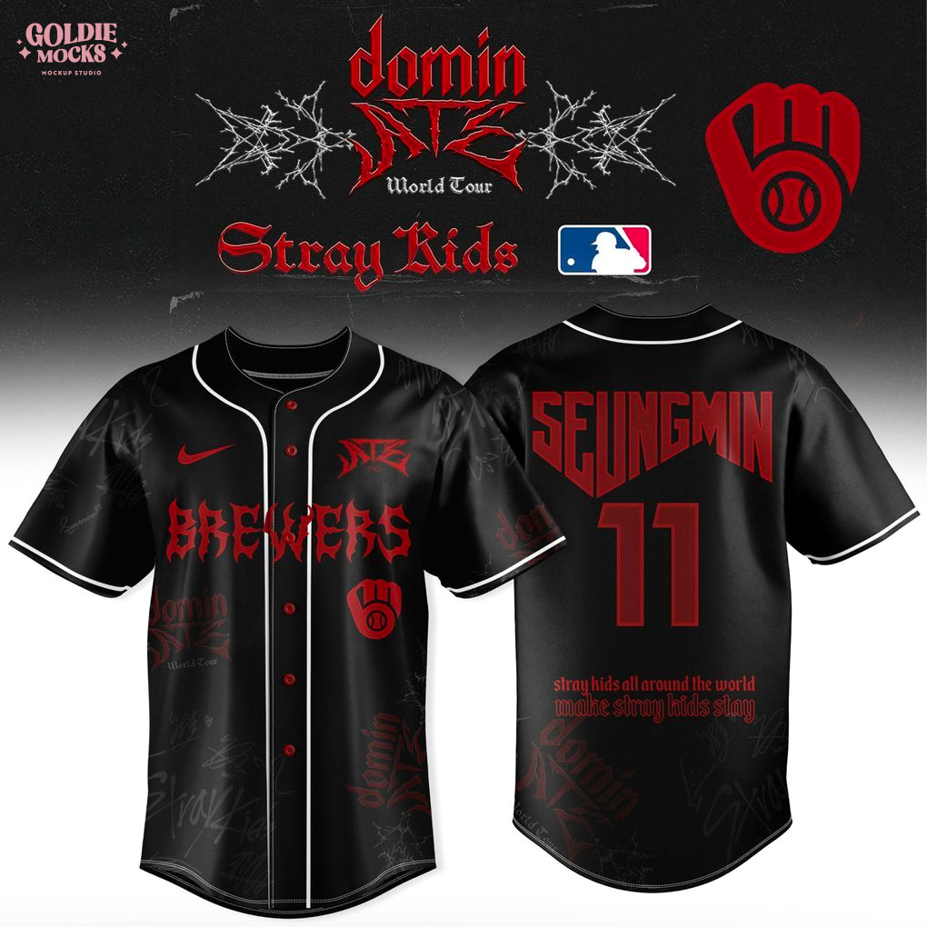 Milwaukee Brewers x Stray Kids Dominate World Tour 2025 All Team Jersey Milwaukee Brewers x Stray Kids Dominate World Tour 2025 All Team Jersey