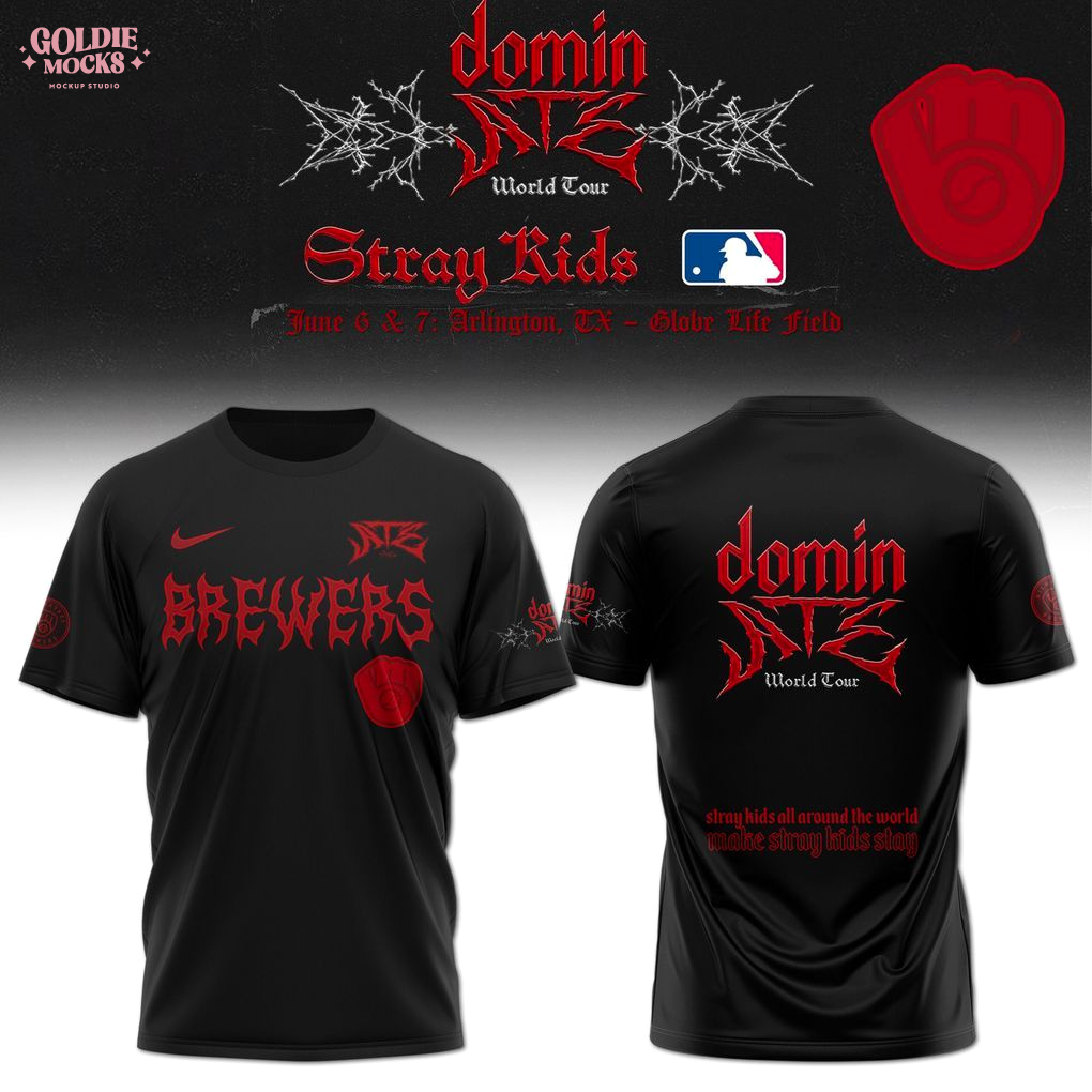 Milwaukee Brewers x Stray Kids Dominate World Tour 2025 All Team T-Shirt Milwaukee Brewers x Stray Kids Dominate World Tour 2025 All Team T-Shirt