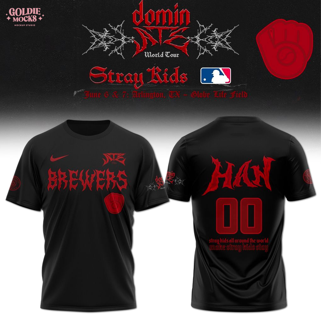 Milwaukee Brewers x Stray Kids Dominate World Tour 2025 All Team T-Shirt Milwaukee Brewers x Stray Kids Dominate World Tour 2025 All Team T-Shirt