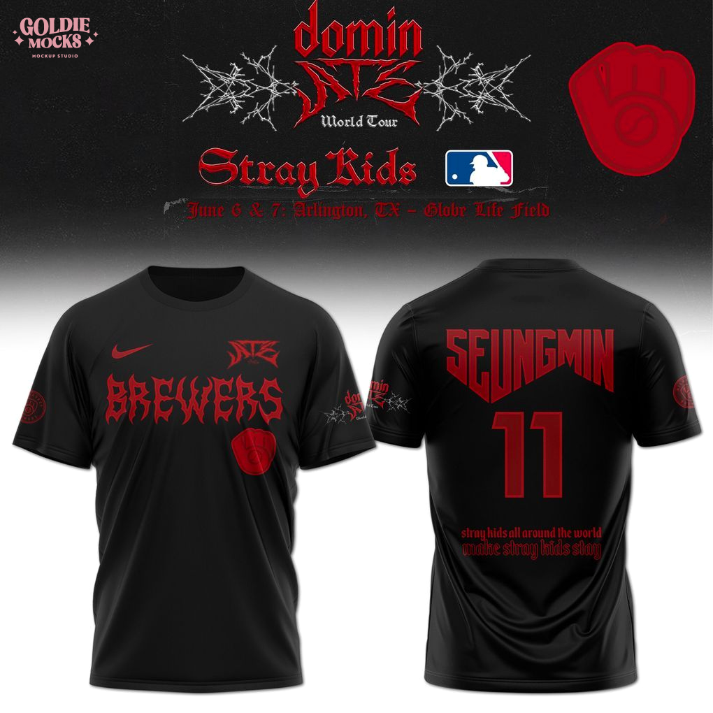 Milwaukee Brewers x Stray Kids Dominate World Tour 2025 All Team T-Shirt Milwaukee Brewers x Stray Kids Dominate World Tour 2025 All Team T-Shirt
