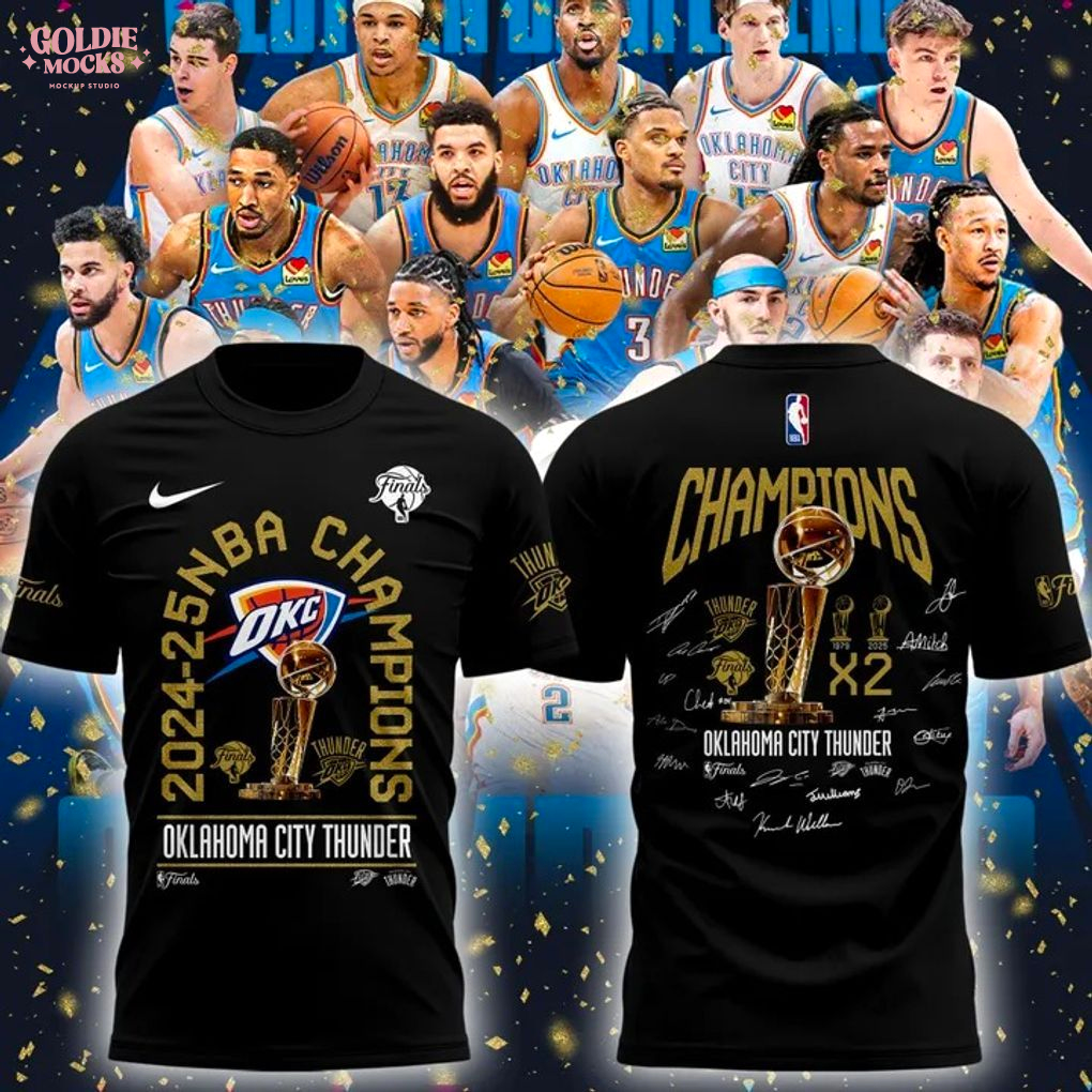 OKC First Time 2025 NBA Champions Black Signature T-Shirt OKC First Time 2025 NBA Champions Black Signature T-Shirt
