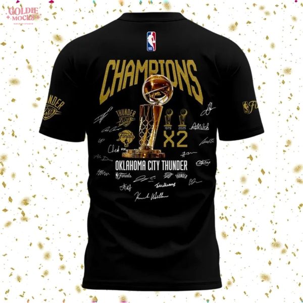 OKC First Time 2025 NBA Champions Black Signature T-Shirt