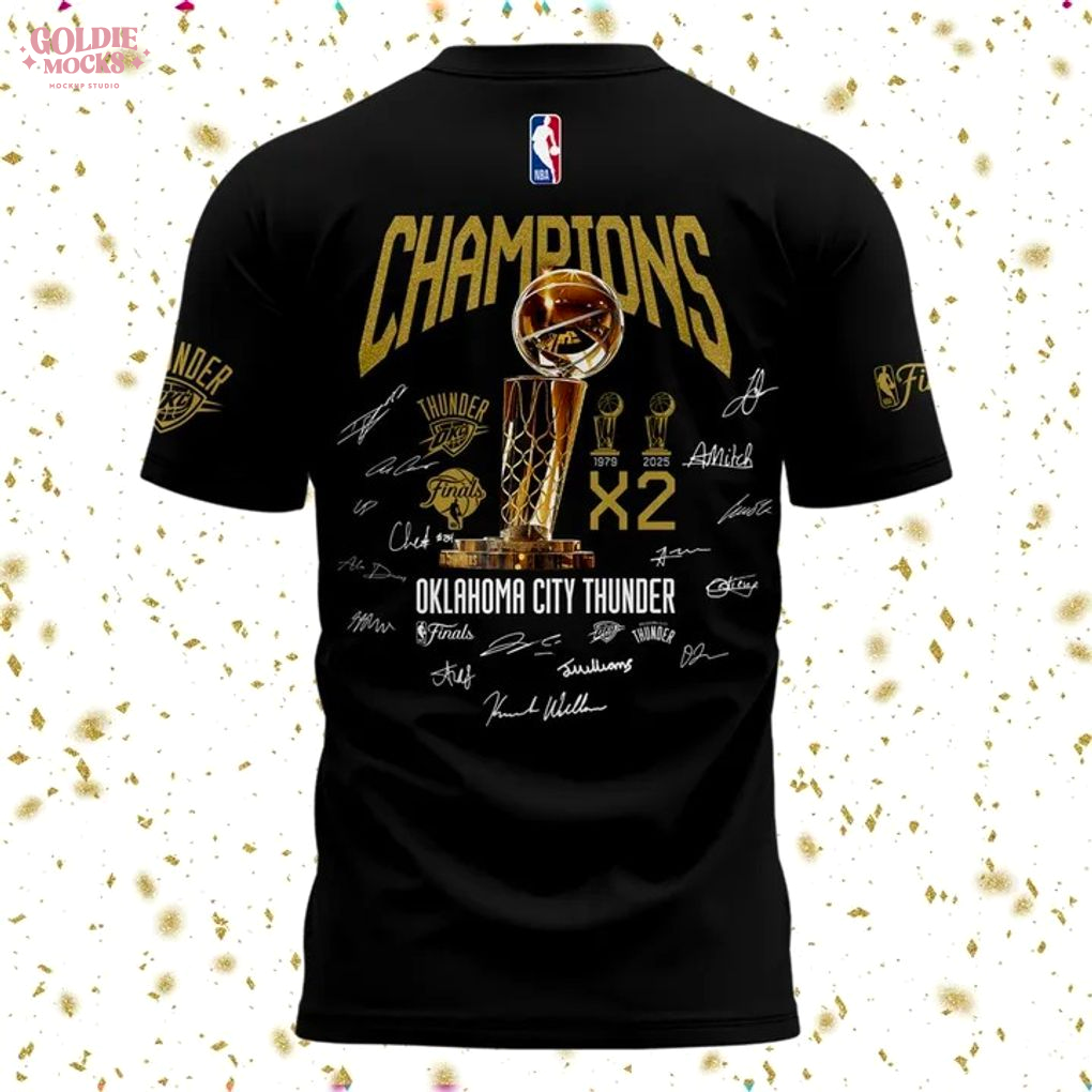OKC First Time 2025 NBA Champions Black Signature T-Shirt OKC First Time 2025 NBA Champions Black Signature T-Shirt