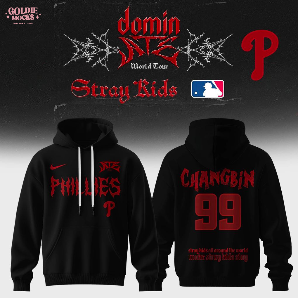 Philadelphia Phillies x Stray Kids Dominate World Tour 2025 All Team Hoodie Philadelphia Phillies x Stray Kids Dominate World Tour 2025 All Team Hoodie