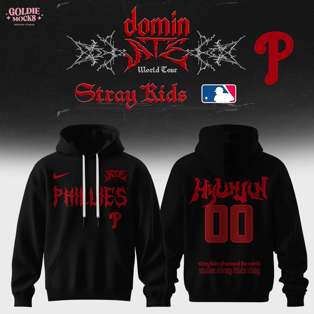 Philadelphia Phillies x Stray Kids Dominate World Tour 2025 All Team Hoodie Philadelphia Phillies x Stray Kids Dominate World Tour 2025 All Team Hoodie